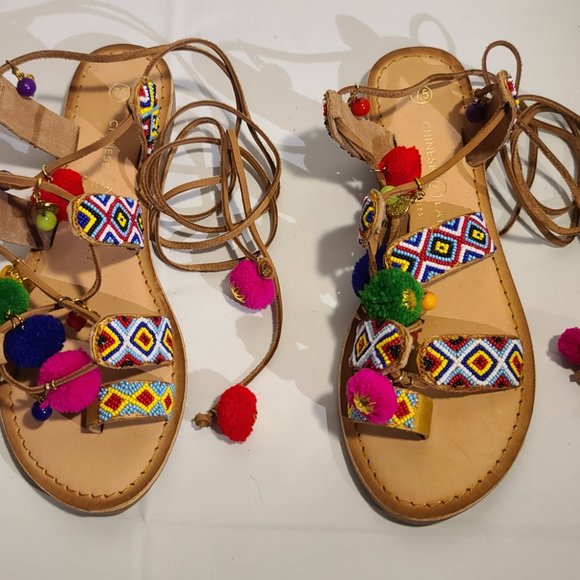 Chinese Laundry Leg-Tie Pom Pom Sandals - New - Picture 4 of 8